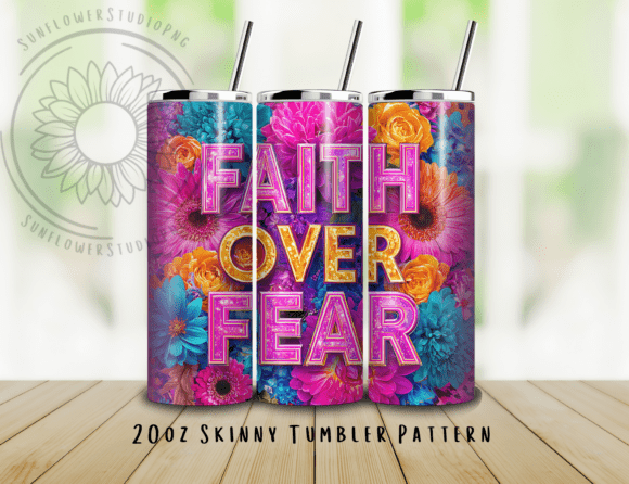 Faith over Fear Tumbler Wrap PNG: A Bold Embroidery Statement